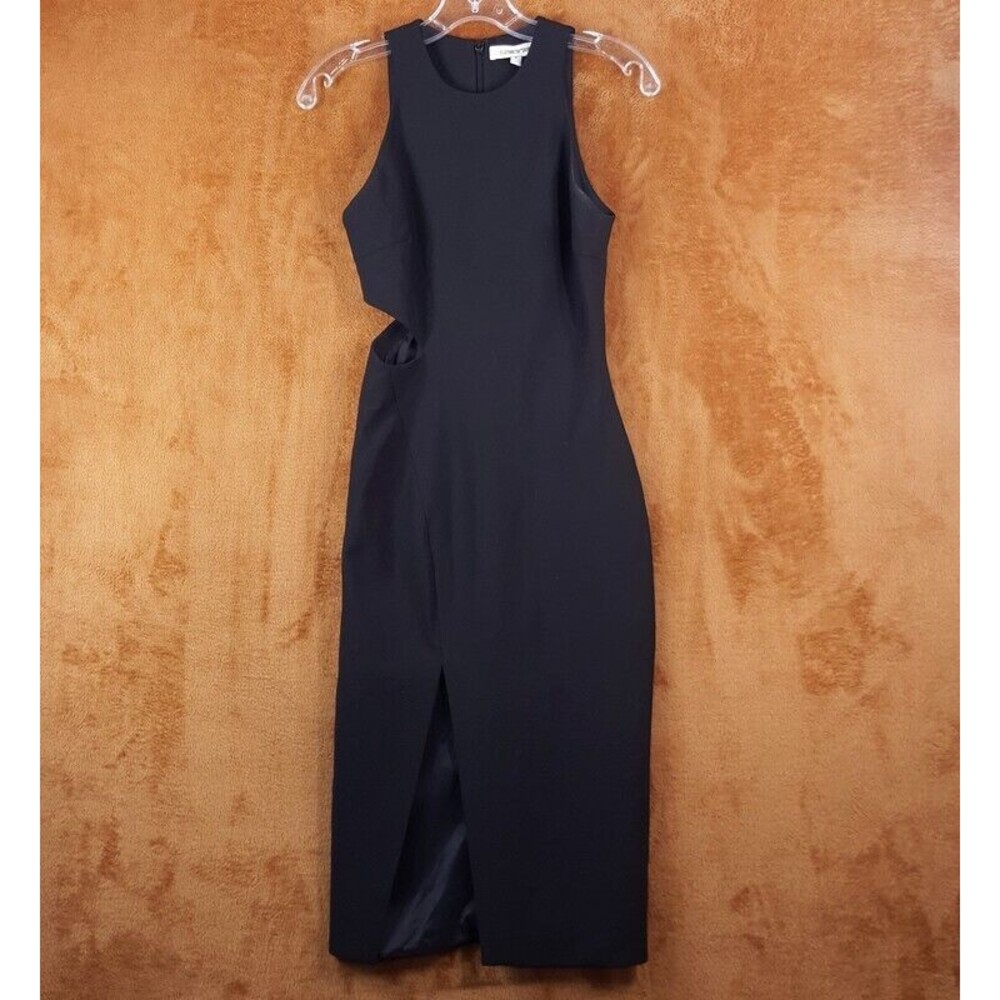 ELIZABETH AND JAMES Dress Womens Size 0 Black Pencil Midi Cut Out Front Slit